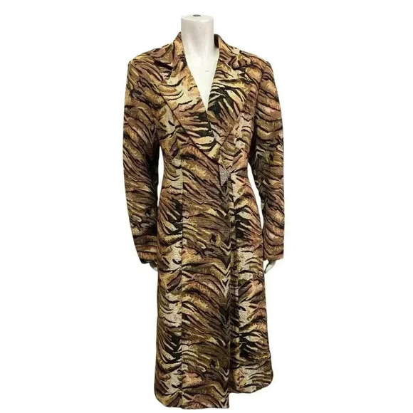 Donna Vinci Couture Tiger Print Long Coat-Size 14 Animal Print Statement Jacket - Picture 8 of 16